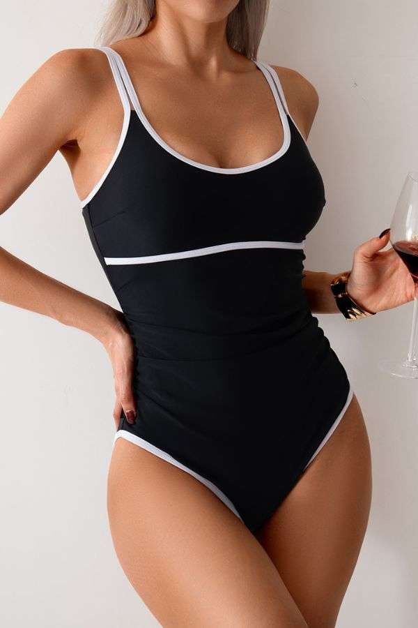Contrast Trim Scoop Neck One-Piece Swimsuit image 0