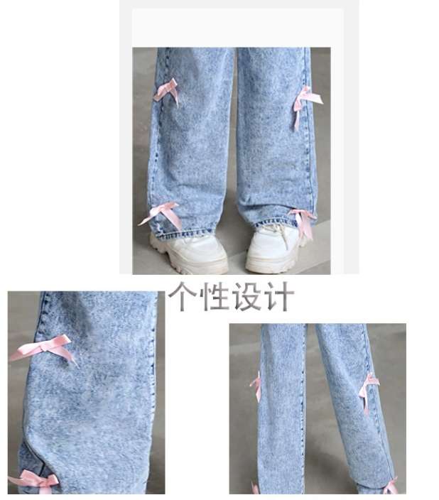 Bow Knot Zip Up Denim Pants Loose Fit image 4