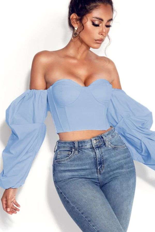 Off-Shoulder Puff Sleeve Crop Top image 1