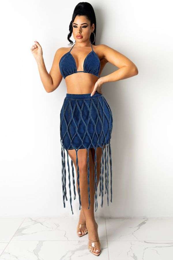 Bra Top & Fringe Skirt Two-Piece Set image 0