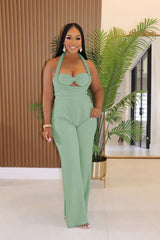 Halter Wide-Leg Jumpsuit - M, Green image