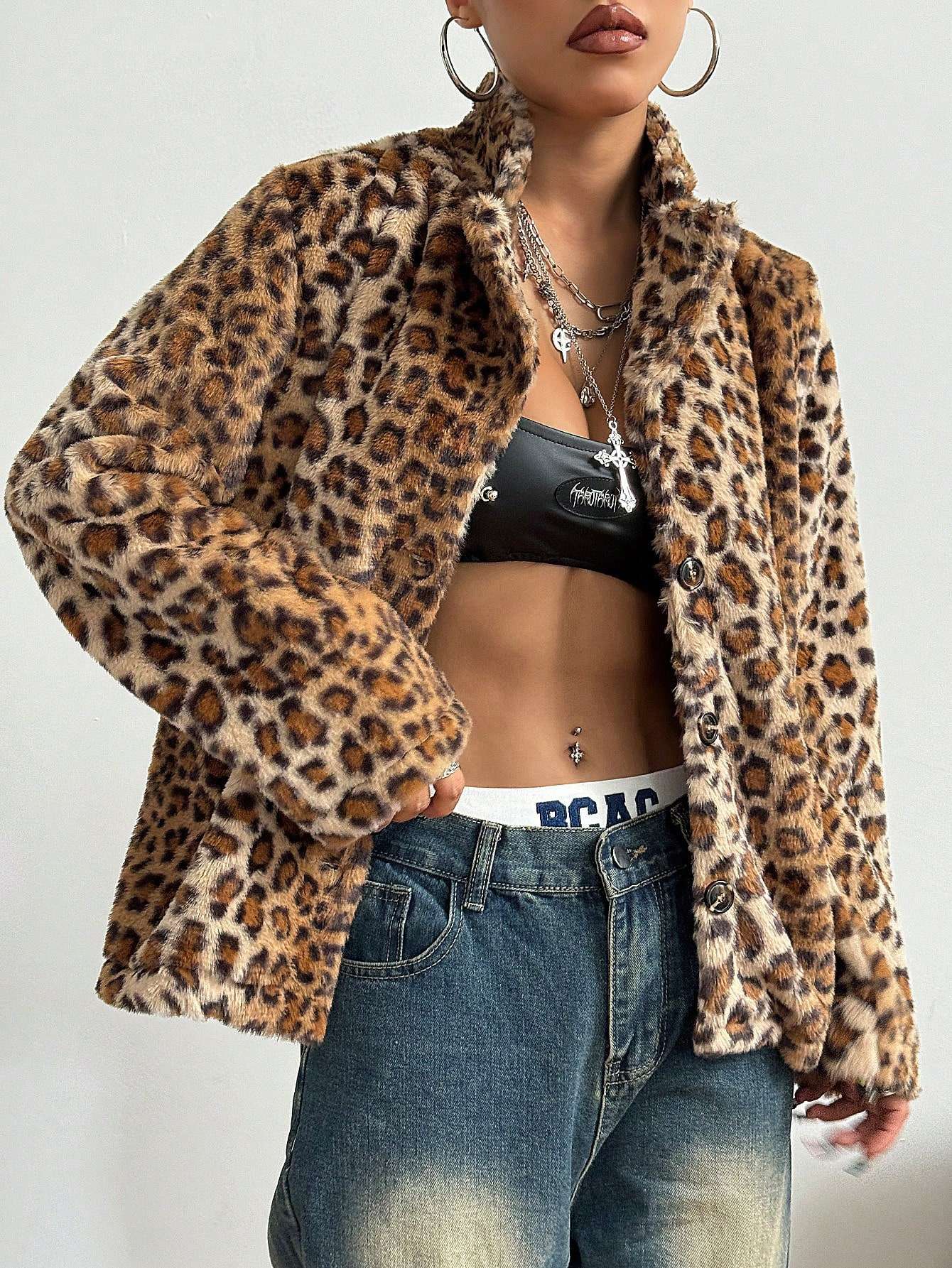 Leopard Print Faux Fur Button-Up Jacket image 0