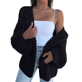 Knit Cardigan Cable Sweater Loose Front - S, Black image