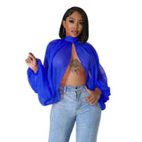 Fashion Tunic Split Long-Sleeve Tops - XL, Blue image