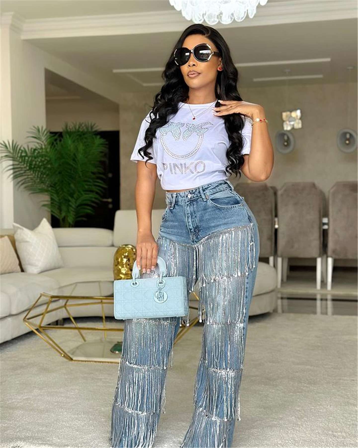 Sequin Fringed Straight-Leg Jeans image 0