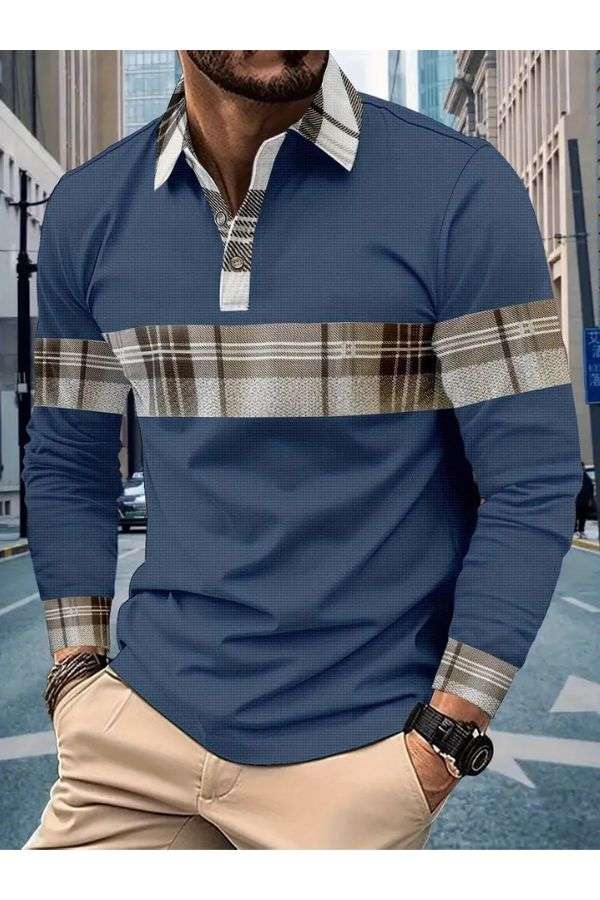 Casual Long Sleeve Color Matching Shirt - XL, Directoire Blue image