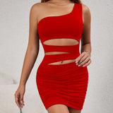 One-Shoulder Cutout Bodycon Mini Dress image 1