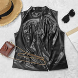 Sleek Black Faux Leather Zip-Front Vest image 2