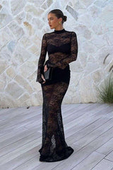 Lace See Through Maxi Dress - S, Black image