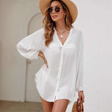 Button-Down Long Sleeve Beach Tunic - M, White image