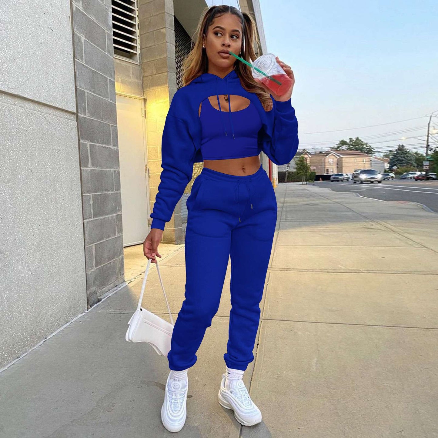 Crop Top Hoodie Tank Sweatpants 3 piece set image 5