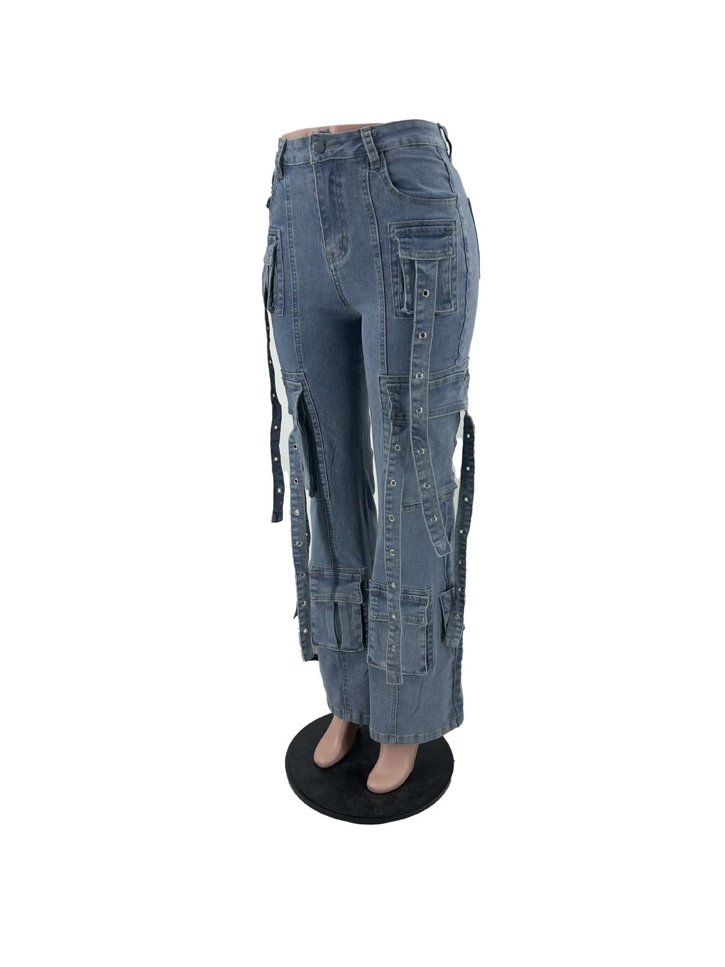 Wide Leg Flare Bell Bottom Denim Cargo image 4