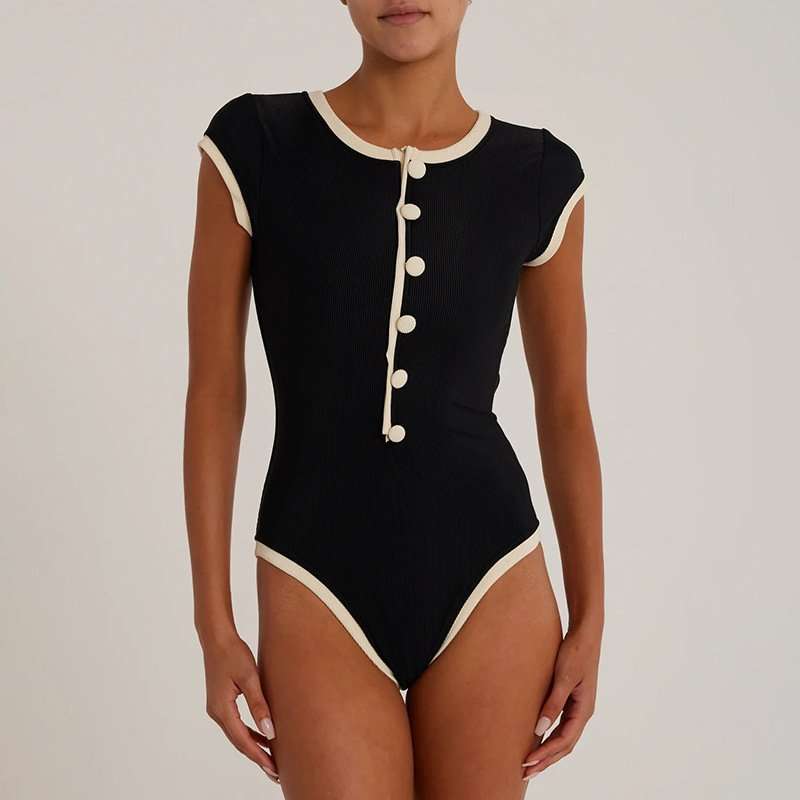 Vintage-Inspired Cap Sleeve Bodysuit - L, Black image