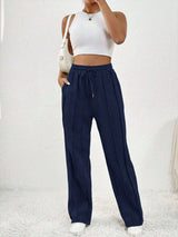 Casual Drawstring Waist Pleated Sweatpants - M, Marine Blue image