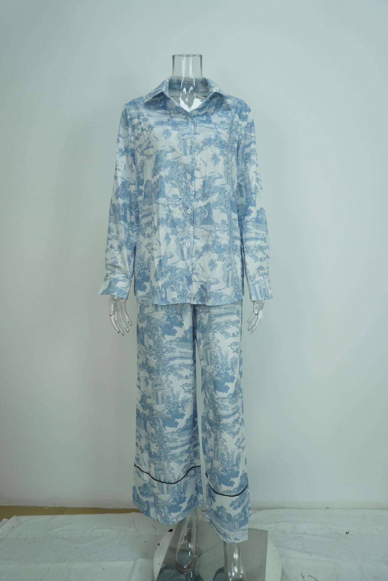 Print Pajama Set with Oversized Shirt & Wide-Leg Pants image 5