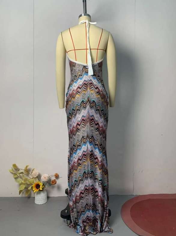Zigzag Pattern Halter Maxi Dress image 7