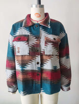 Geometric Patterned Oversized Jacket - L, Blue image