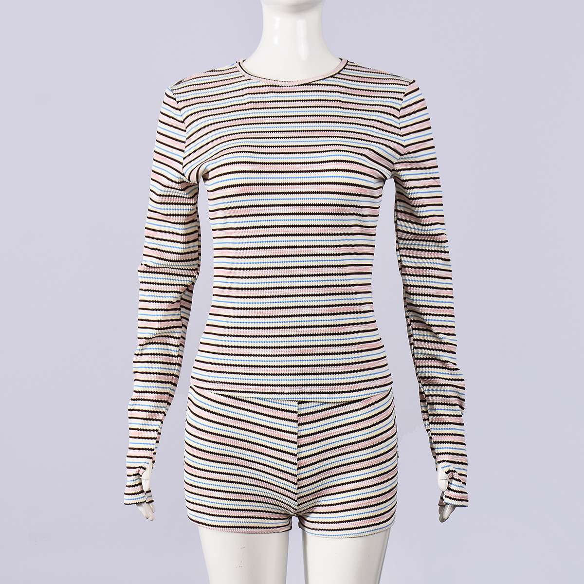 Striped Long Sleeve T-Shirt & Shorts Set image 2