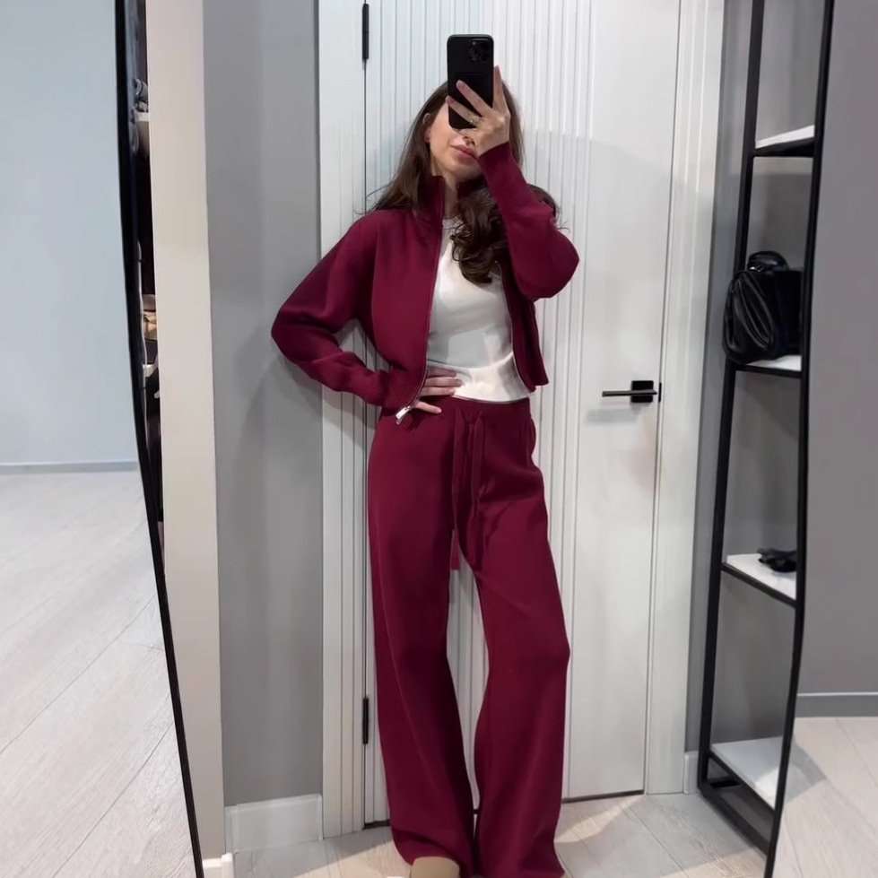 Stylish Tracksuit Set - XL, Burgundy Red image