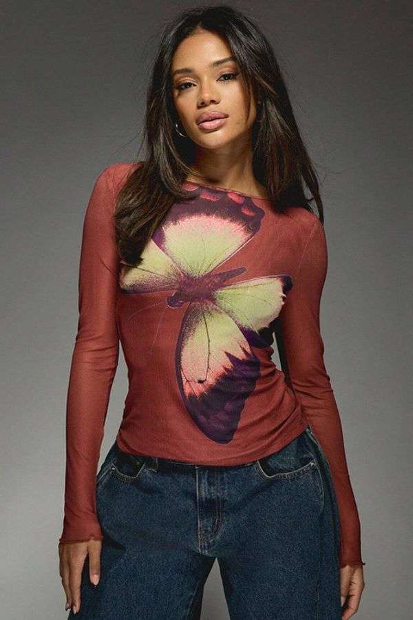 Long-Sleeve Top with Butterfly Print image 0