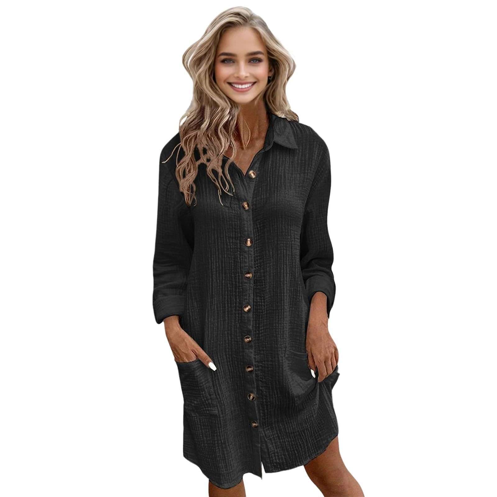 Button-Front Tunic Dress with Pockets image 3