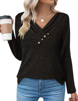 Stylish Asymmetrical Button-Detail Top - S, Black image