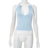 Pleated Halter Top with Gold Button Accents image 4