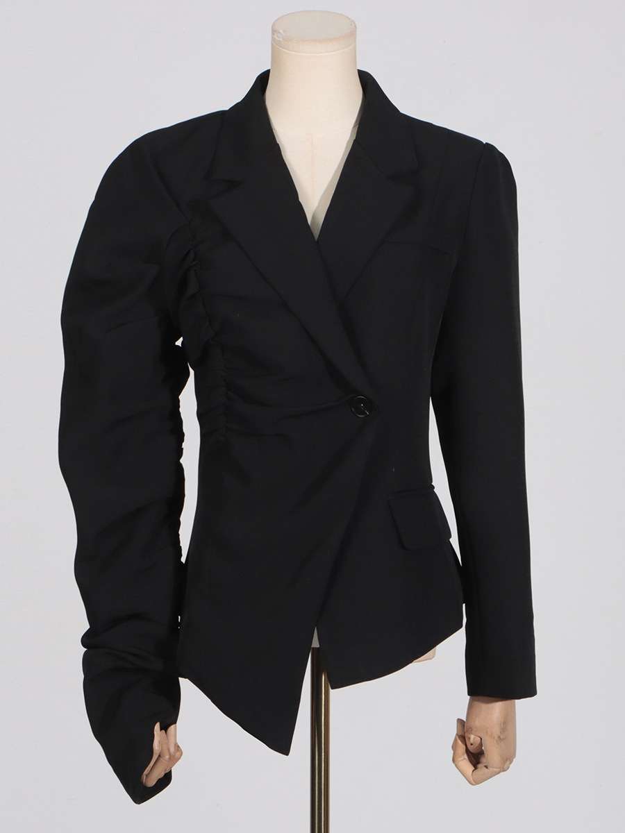 Black Unusual Pleated Blazer image 3