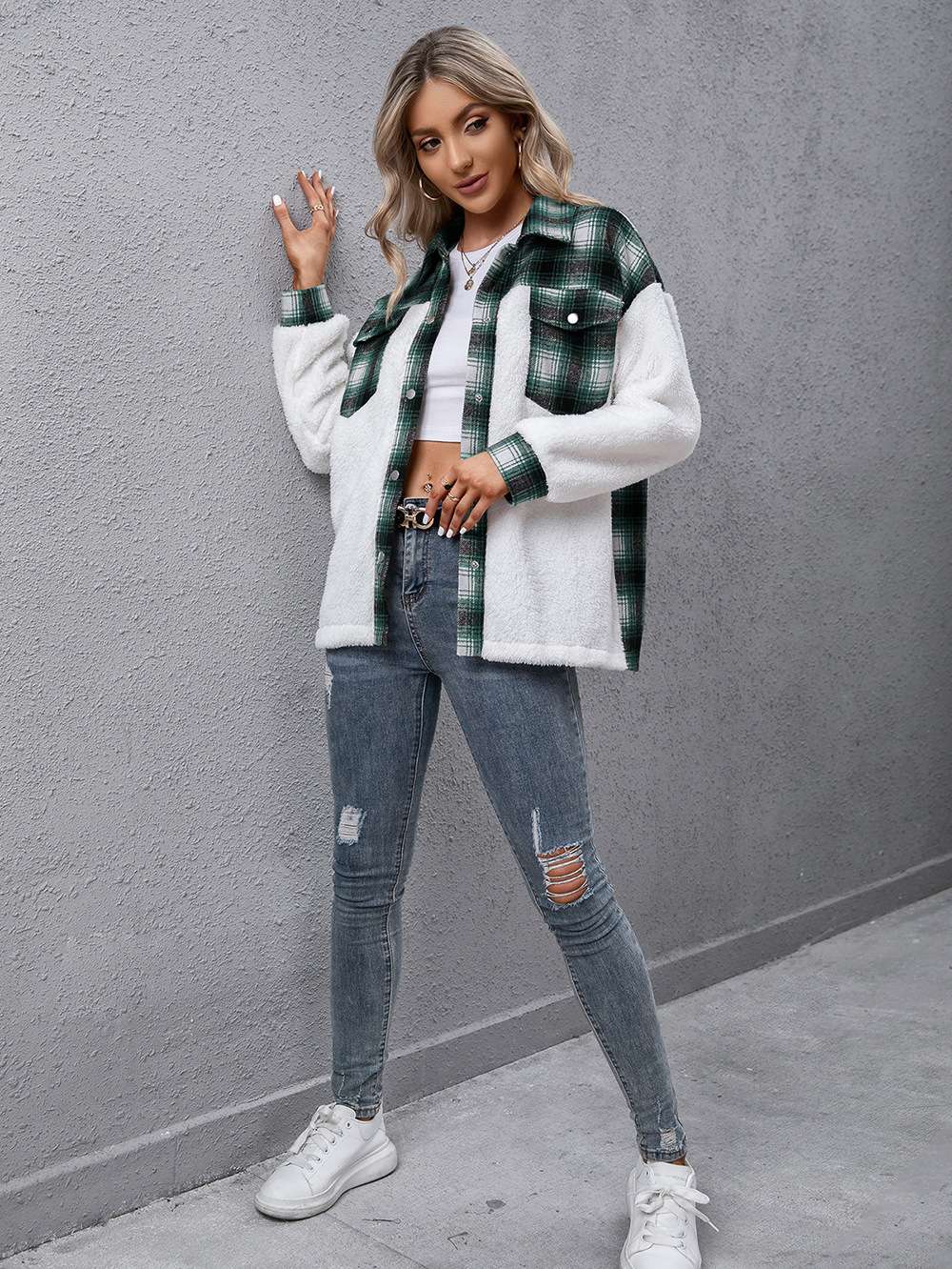 Trendy Plaid Sherpa Jacket image 2