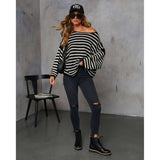 Striped Loose Bat Long Sleeve Sweater image 2