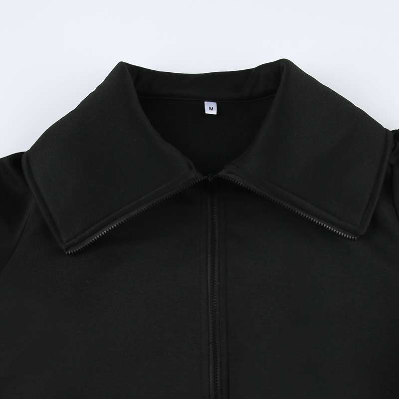 Turndown Collar Zipper Drawstring Crop Top and Pant set image 5