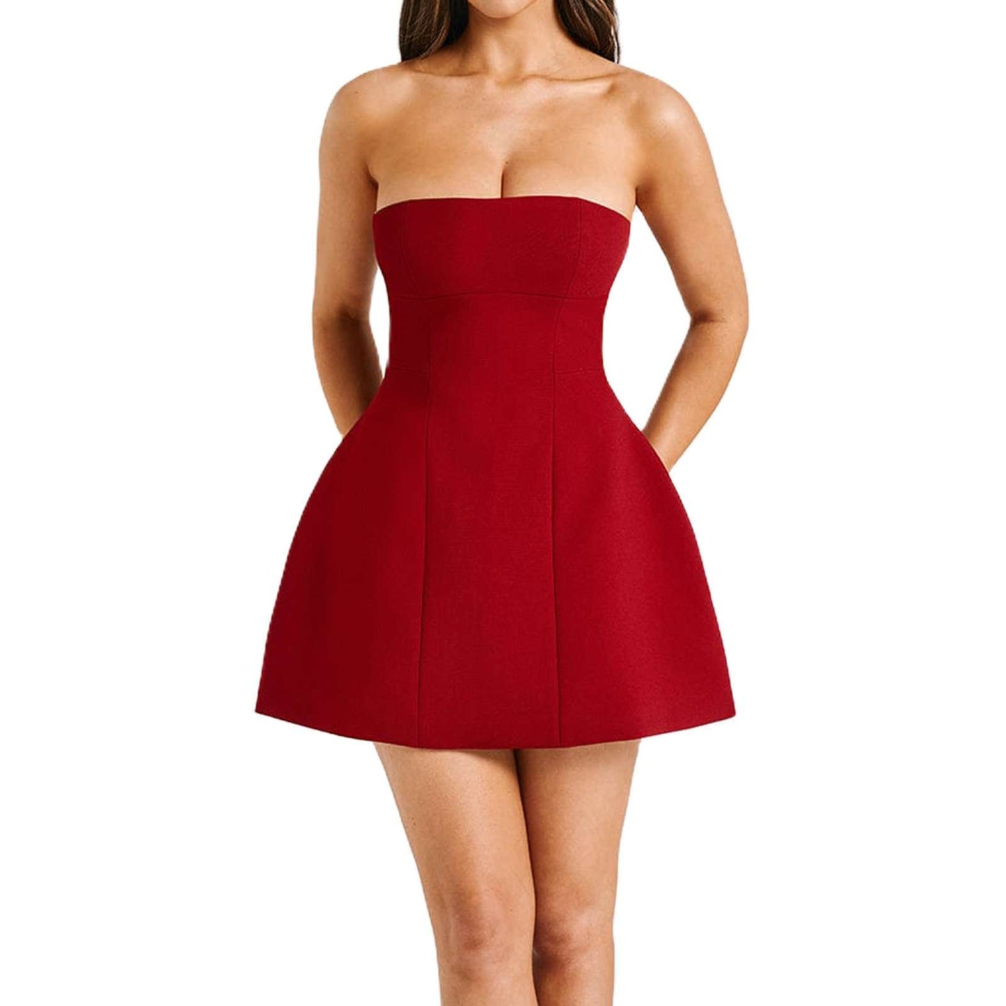 Elegant Strapless A-Line Mini Dress - L, Red image