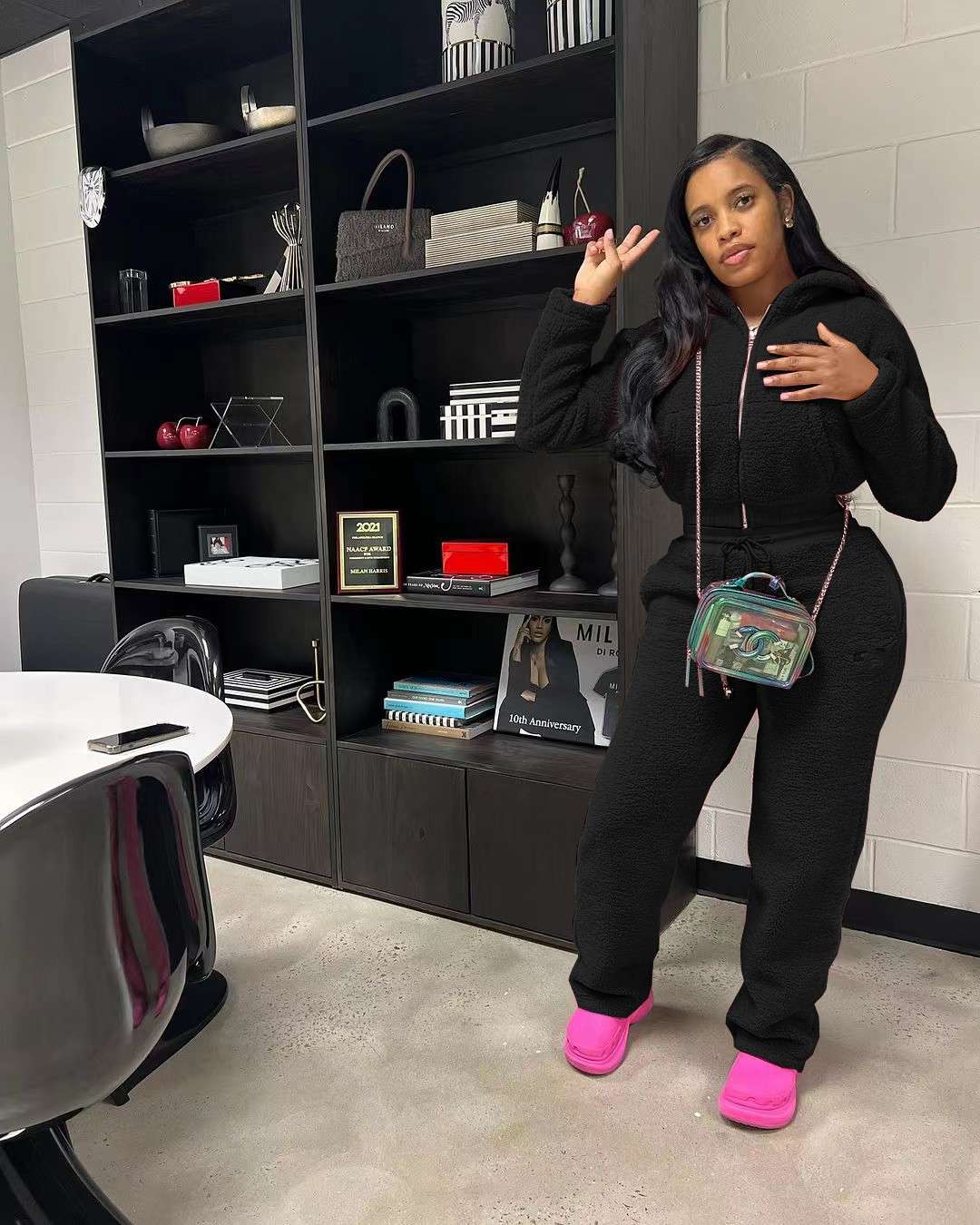 Cozy Fuzzy Hooded Lounge Tracksuit - S, Black image