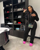 Cozy Fuzzy Hooded Lounge Tracksuit - S, Black image