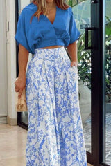 Cropped Button-Up Top with Wide-Leg Pants image 0