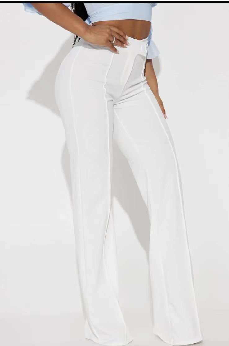 High Waist Slimming Tapered Pants - S, White image