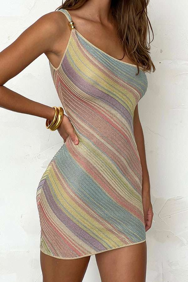 Pastel One-Shoulder Bodycon Dress image 0