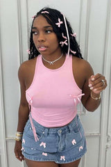 Sleeveless Top with Ribbon Details - M, Pink image