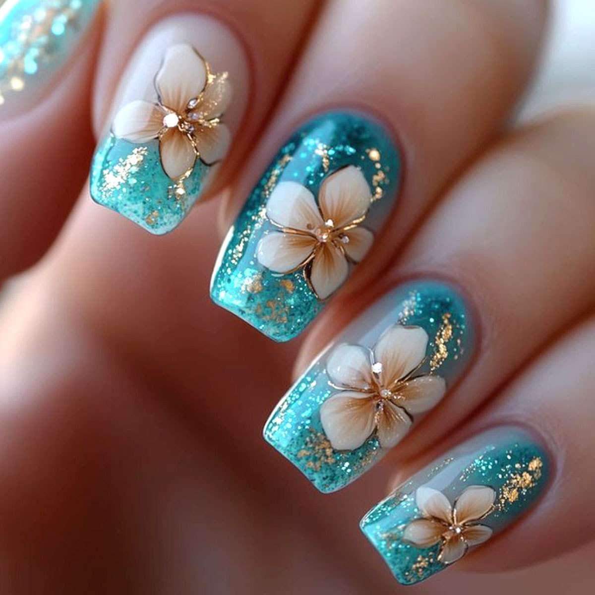Elegant Gel Nails with Floral Accent image 0