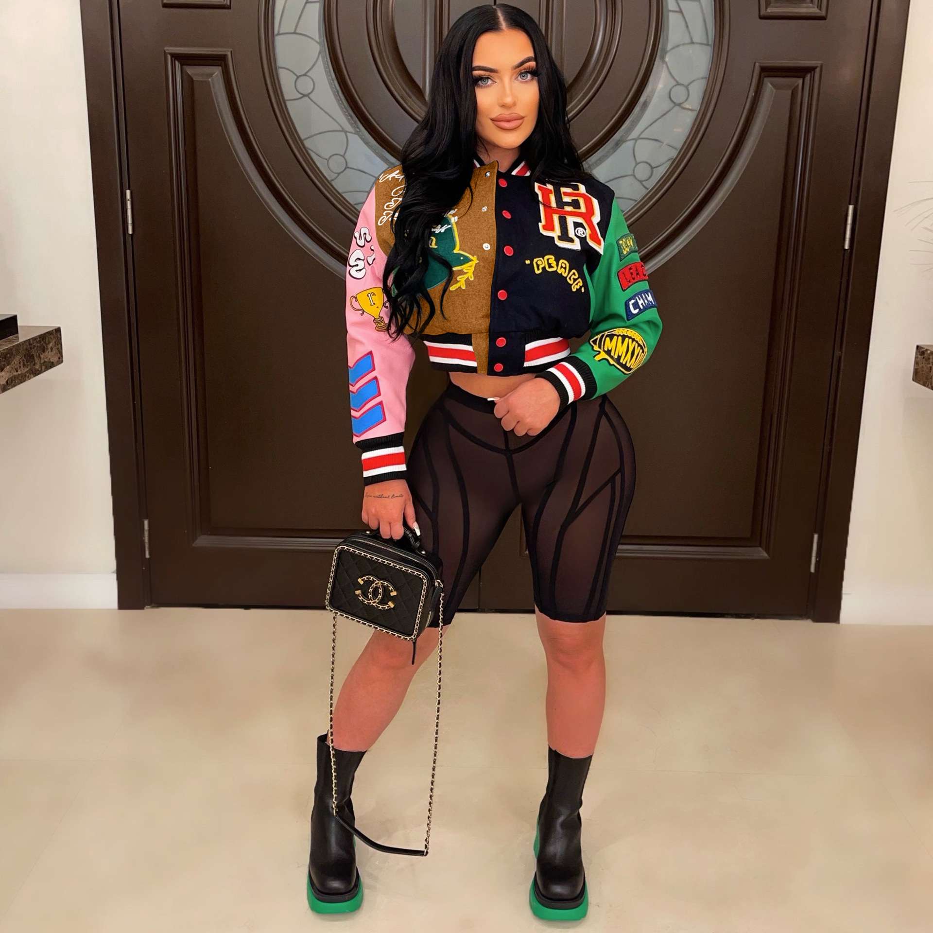 Button Up Printed Crop Bomber Jacket image 2