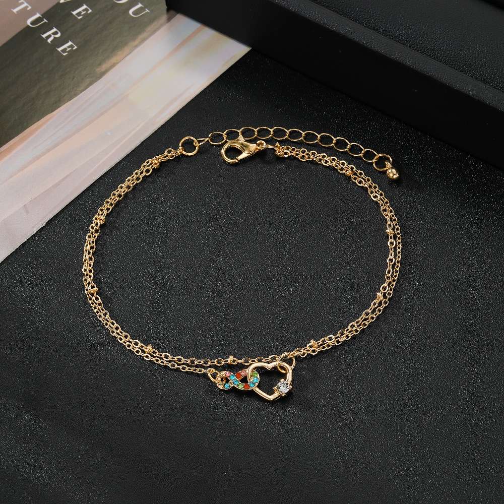 Silver Chain Bracelet with Crystals - Free Size, Gold image
