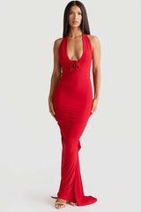 Radiant Rose Halter Maxi Dress - S, Red image