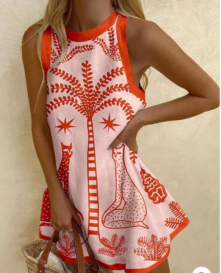 Tropical-Print Sleeveless Dress image 3