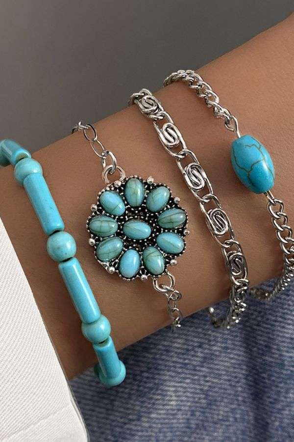 Bohemian Turquoise Bracelet Set - Free Size, Multi Blue image