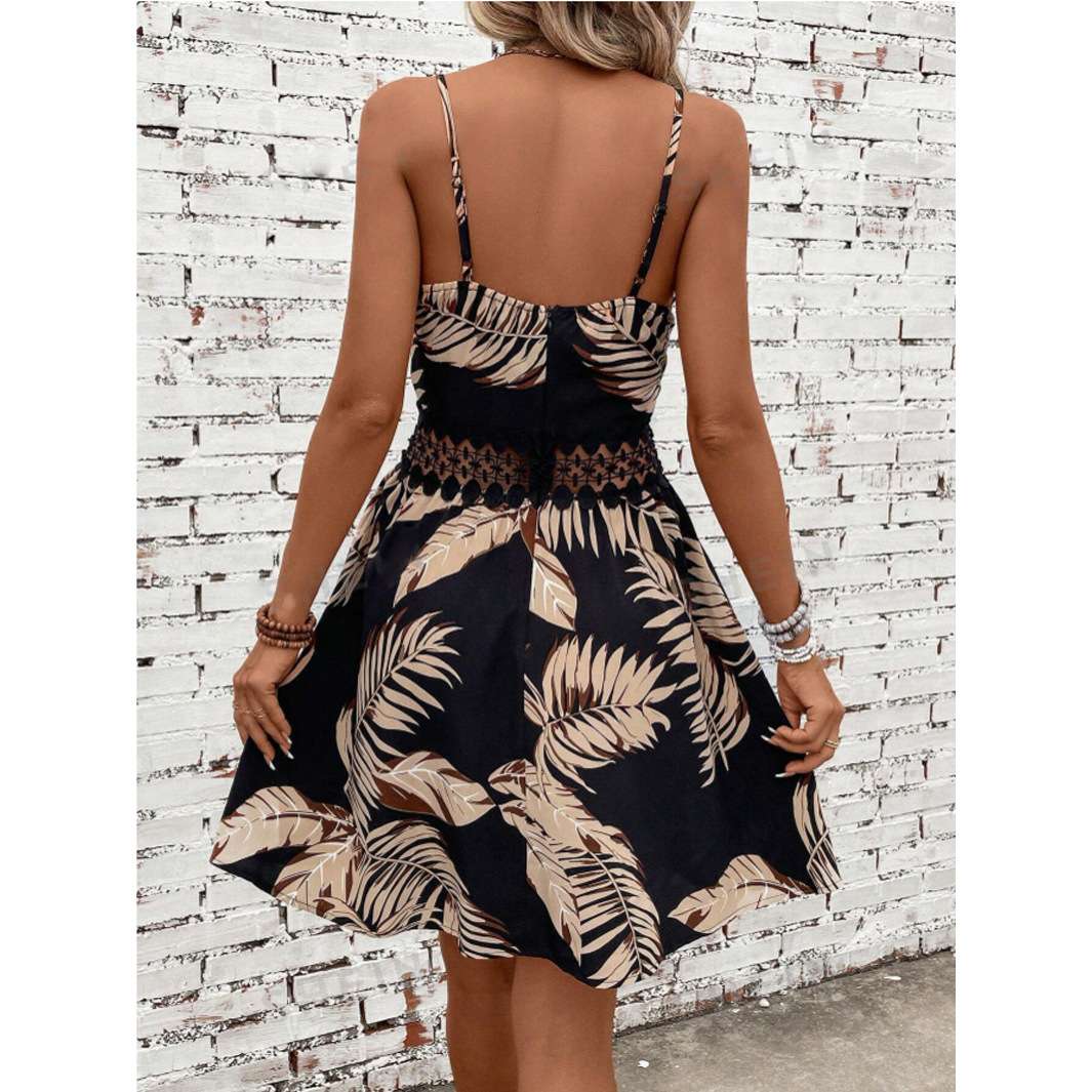 Tropical Leaf Print Sleeveless Dress image 2
