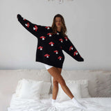 Knit Sweater with Mushroom Pattern - S, Black image