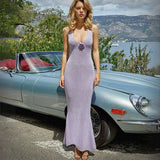Maxi Dress with Floral Accent - M, Purple image