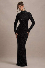 Black Starry Night Sequin Evening Gown - M, Black image