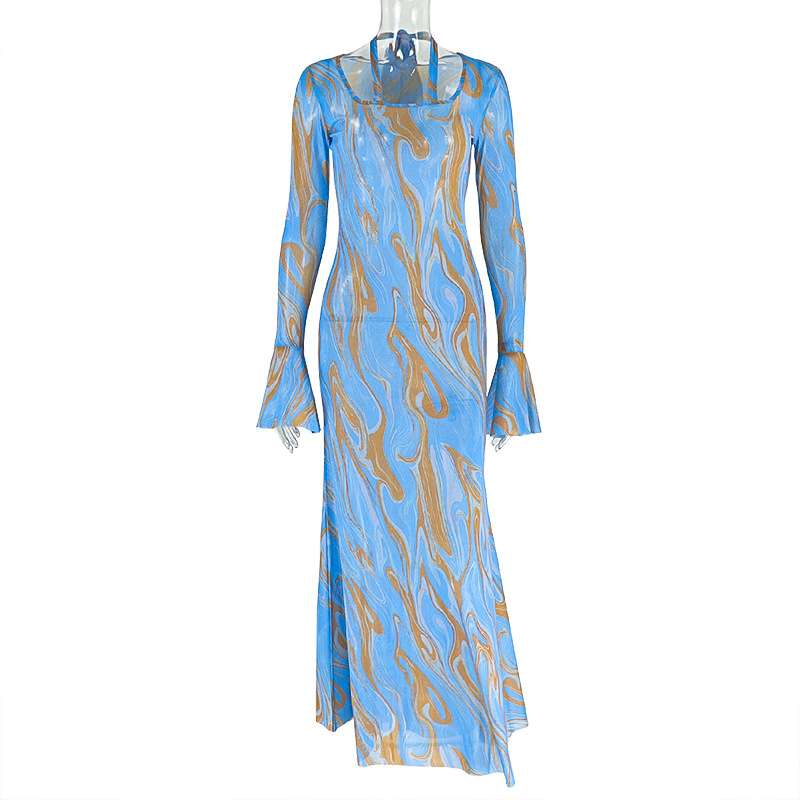 Swirl Maxi Dress with Flared Sleeves image 3
