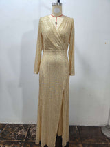 Shiny V Neck Sequin Long Sleeves Evening Dress image 3
